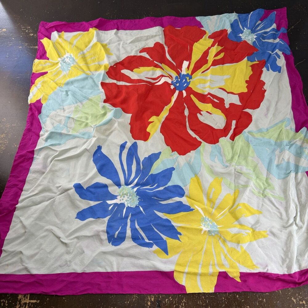 Bally Vintage Pure Silk Scarf 29x29 Italy Watercolor Art Pop Floral Print Bright
